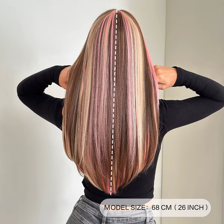 7JHH WIGS Perücke, braun mit rosa Highlights, synthetisch, Damen - Bild 3