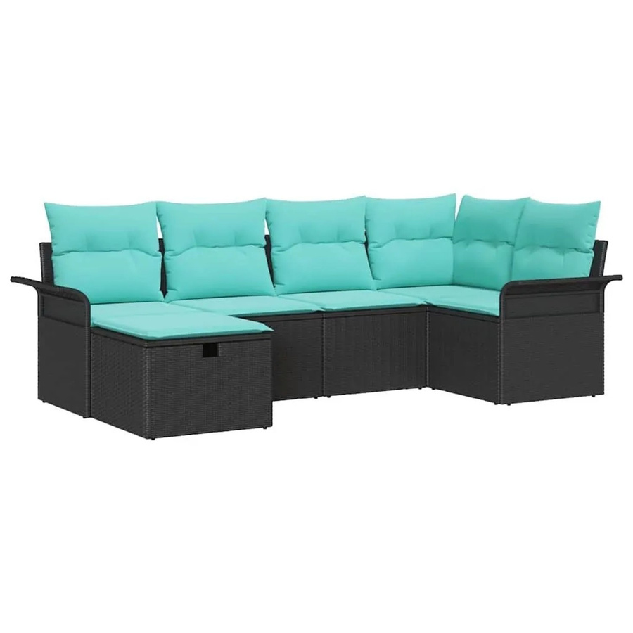 vidaXL Gartensofa-Set aus Polyrattan in Schwarz-Blau mit 6 Teilen, L-Form Lounge-Set inklusive Kissen und integriertem Stauraum für Garten und Terrasse - Bild 2