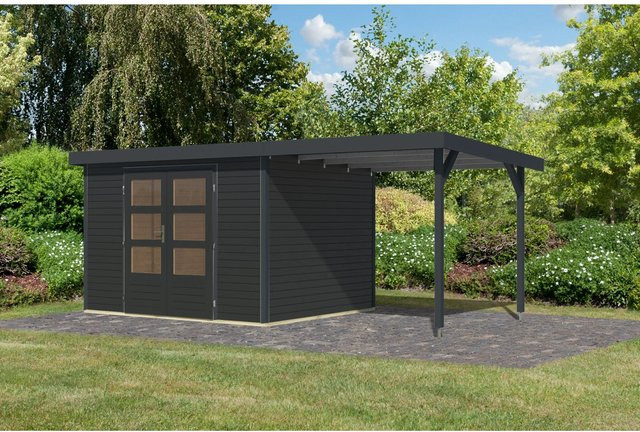 Karibu Gartenhaus Ernesto 5 C mit Anbaudach in Anthrazit, B/T/H: 298 x 209 x 242 cm - Bild 1