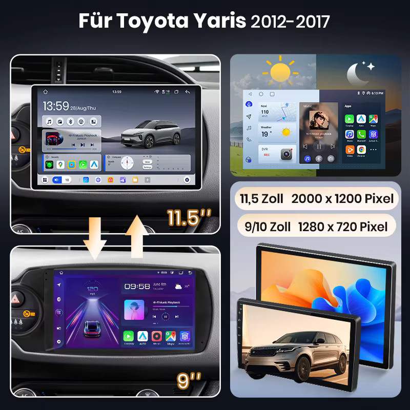 Junsun Android Autoradio für Toyota Yaris 2012-2017 mit 9 Zoll IPS-Touchscreen, kabelloses Apple CarPlay, Stereo-Multimedia-Videoplayer und intelligente Fahrzeugsysteme in Schwarz - Bild 2