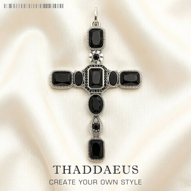 Thaddaeus Kreuz-Anhänger, 925 Silber, Schwarz, Damen - Bild 1
