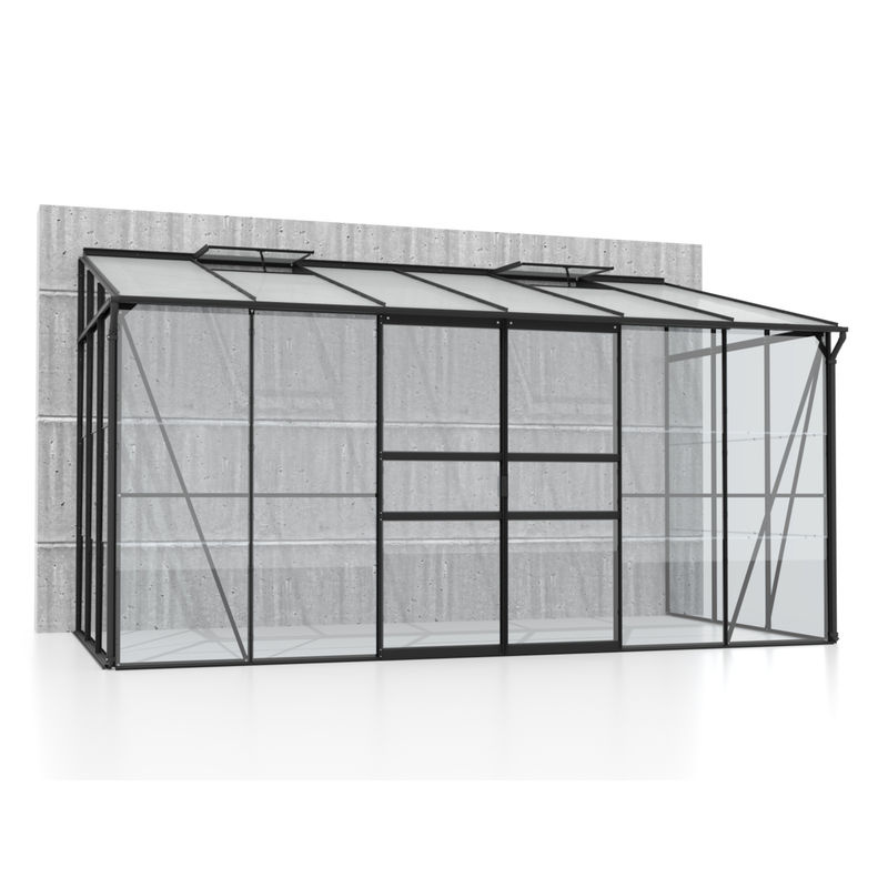 Vitavia Anlehn-Gewächshaus Osiris 7800 in Schwarz mit Pultdach und Doppelschiebetür, 7,8 m² - Bild 3