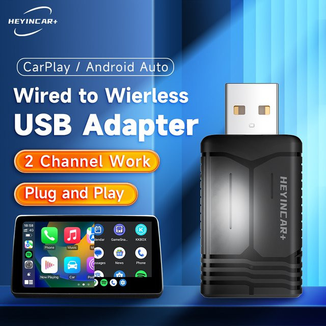 HEYINCAR 2in1 CarPlay und Android Auto Adapter für VW, kabelloser USB-Adapter mit Bluetooth, Schwarz - Bild 1