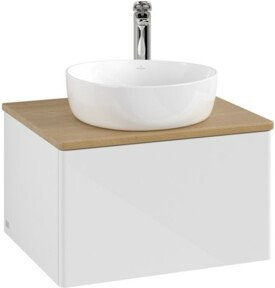 V&B Waschtischunterschrank Antao ohne Frontstruktur, Eiche Honig und Weiß Lack, B/T/H: 60 x 36 x 50 cm - Bild 1