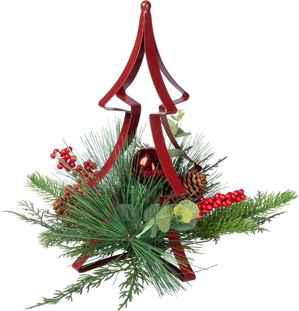 Weihnachtliches Tischgesteck Tanne von Viva Domo in Grün und Rot aus Metall - Bild 1
