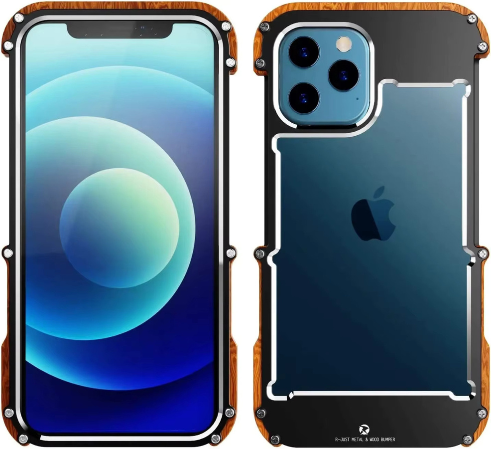 Stoßfeste Schutzhülle aus Aluminium und Holz für iPhone 13, 14, 15 und 16 Pro Max in Schwarz - Bild 5