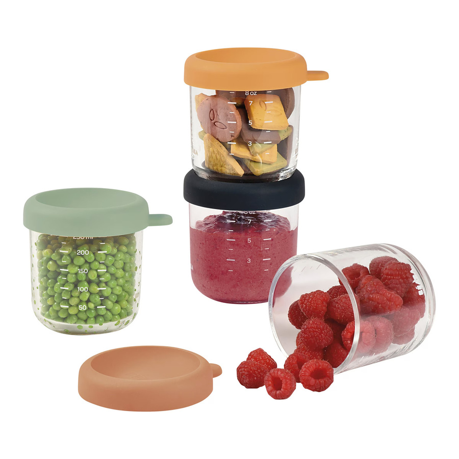 Beaba 4er-Pack Portionsbehälter aus Glas mit Silikon Deckel, Mehrfarbig, Luftdicht und Auslaufsicher - Bild 2