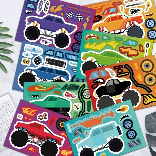 Monster-Truck-Gesichter DIY-Puzzle-Aufkleber, 8/16/24 Stück Set - Bild 1
