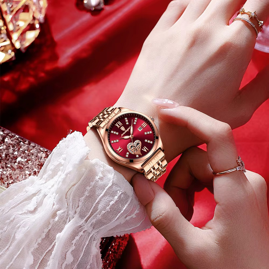 POEDAGAR Armbanduhr Damen, Quarz, Edelstahl, Roségold, Datum, Wasserdicht - Bild 4