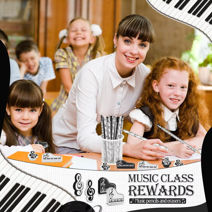TWBEB Musik Schreibwaren Set mit Holzbleistiften, Klavier-Radiergummi und Bleistiftspitzer für Studenten und kreative Notizen - Bild 5