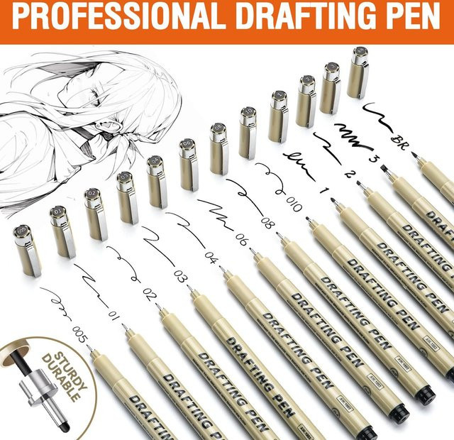 Feinlinienmarker Set aus Kunststoff für professionelles Schreiben und Skizzieren mit verschiedenen Feinspitzen - Bild 1