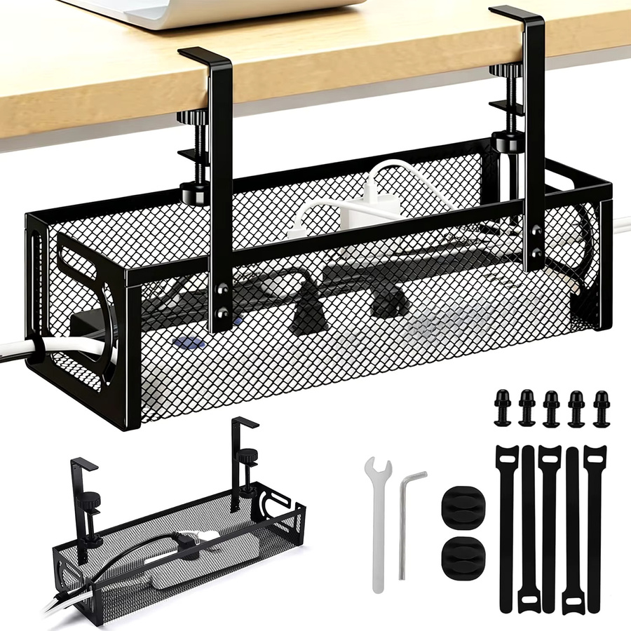 Bohrfreier Schreibtisch-Aufhängekorb aus Metall in Schwarz als Mehrzweck-Tischkanten-Organizer für Schreibwaren und Kleinteile - Bild 2