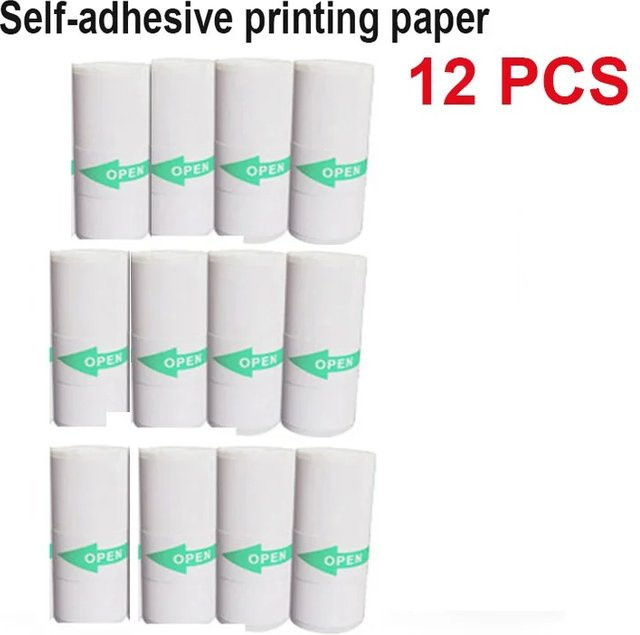 12 Stück selbstklebendes Thermopapier Rollen in Weiß für Mini-Drucker und Sofortdruckkameras, Durchmesser: 57 mm - Bild 1