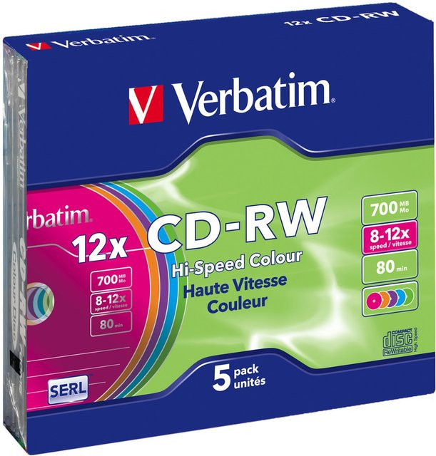 Verbatim CD-RW Rohlinge 700MB 12X Multicolor 5er Pack - Bild 1