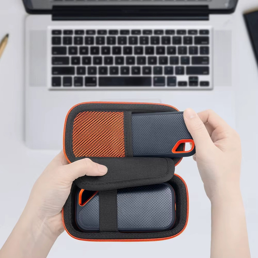 SanDisk Tragbarer Festplatten-Aufbewahrungskoffer aus stoßfester Hart-EVA-Hülle mit wasserdichter Netztasche und festem Riemen, Schwarz - Bild 2