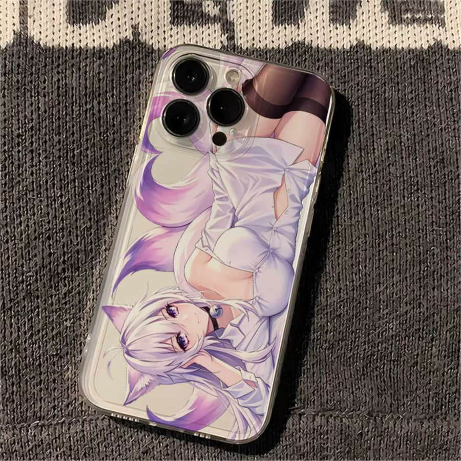 Stoßfeste iPhone Schutzhülle mit Anime Fuchs-Dämonen Katzenmädchen Design in Transparent, passend für iPhone X XR SE 7/8 Plus 11 bis 17 Pro Max - Bild 2