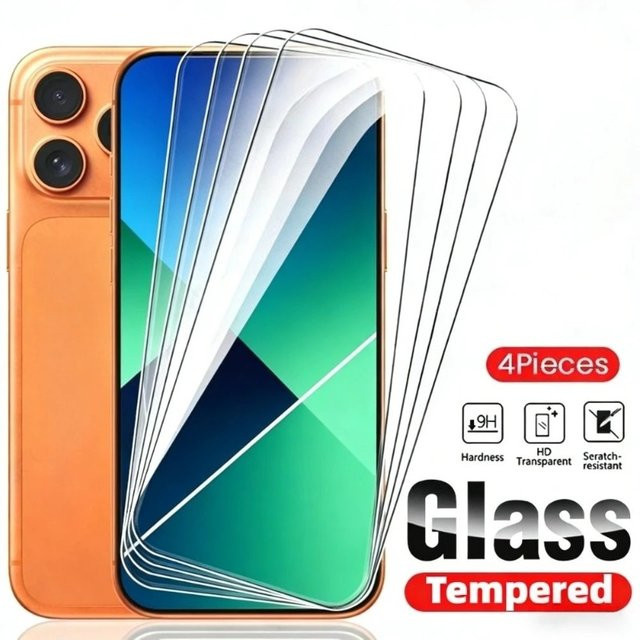 SnakeGlass 4er-Pack Ultra HD Vollbild-Displayschutzfolie aus gehärtetem Glas mit 9H Härtegrad für iPhone 17 16 15 14 13 12 11 Pro Max Plus XR XS, transparent - Bild 1