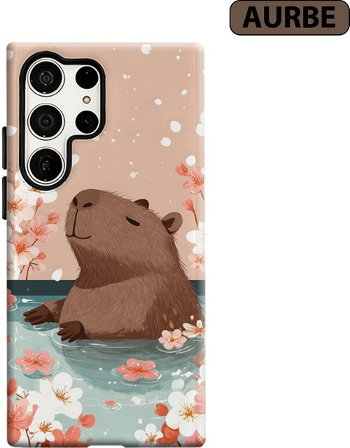 Stoßfeste Doppelschicht Handyhülle mit Capybara Kirschblüten Design für Samsung Galaxy S26 S25 Ultra S24 S23 Ultra Plus, Mehrfarbig - Bild 1