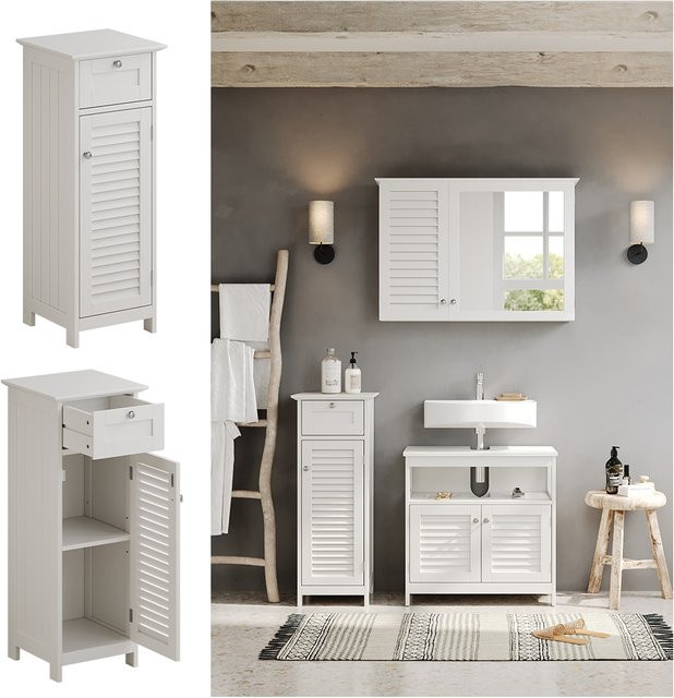 Vicco Midischrank Riad für das Badezimmer in Weiß mit Tür und Schubladen, Breite: 32 cm, Höhe: 87 cm - Bild 1