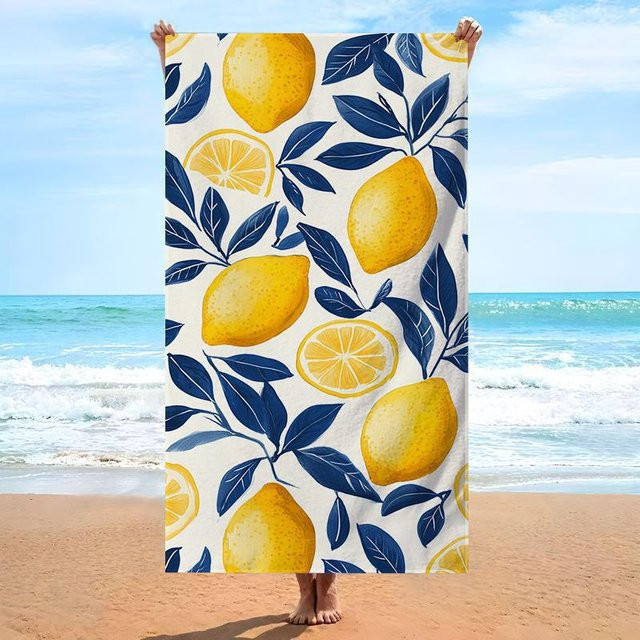 JMG Household Supplies Strandtuch mit Zitronenmuster in Weiß, B/H: 40 x 70 cm - Bild 1