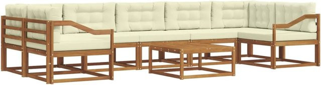 vidaXL Outdoor-Sofagarnitur L-Form aus Akazienholz mit 8 Kissen in Natur und Beige - Bild 1