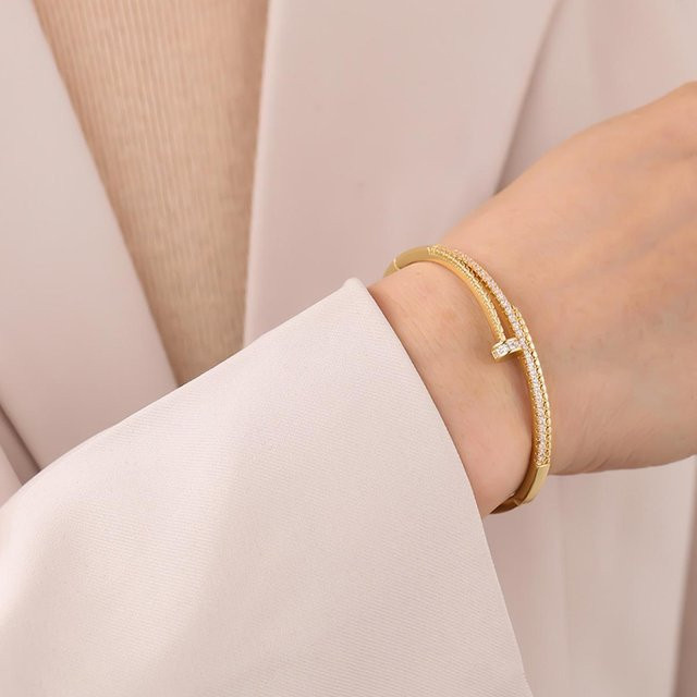 KUYT Armband, vergoldet, Zirkonia, Messing, beige, Damen, 18 cm - Bild 1