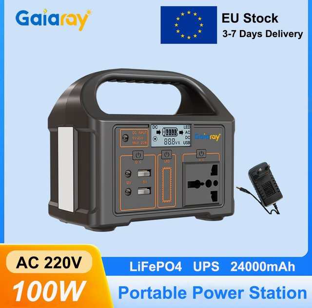 Gaiaray Tragbares Kraftwerk Solargenerator 100 W mit 24000 mAh LiFePO4-Batterie und USV-Funktion, Schwarz - Bild 1