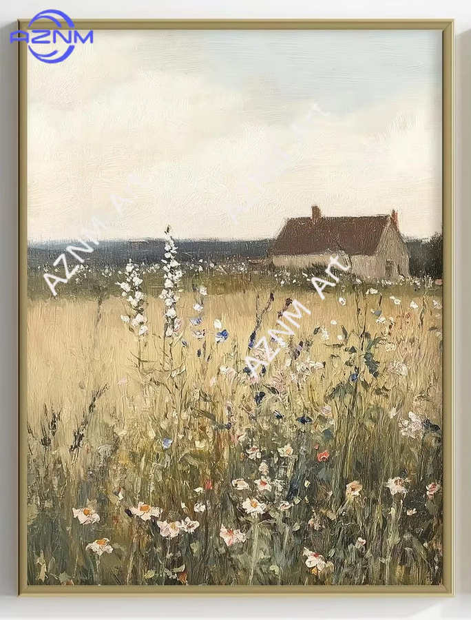 AZNM 2-teiliges Wildblumenfeld-Set mit Landschaftsmalerei in Multicolour, Vintage Wandkunst im Bauernhaus-Stil - Bild 2