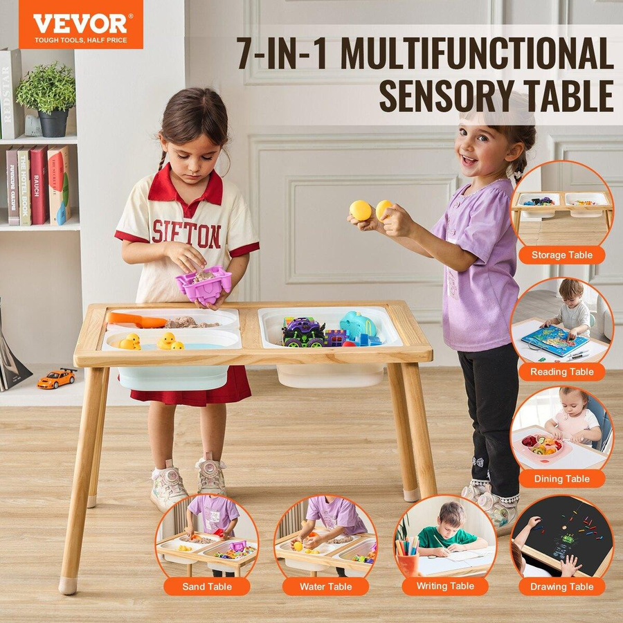 Buying Solutions, MB Sensorischer Holztisch für Kinder aus Kiefernholz mit 3 Aufbewahrungsboxen, Braun, Rechteckig - Bild 3