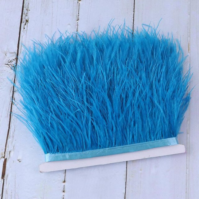 10 Meter blaues Straußenfeder-Besatzband aus natürlichen Federn für Dekoration und Handwerk, Breite: 8-10 cm - Bild 1