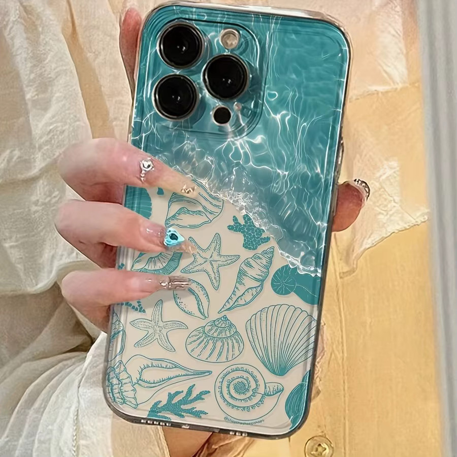 Transparente Apple iPhone Handyhülle mit blauem Water Wave Starfish Shell Design für iPhone 17, 16 und 15 Serien - Bild 2