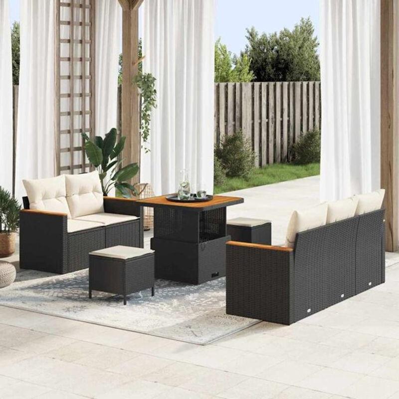 vidaxl Garten-Sofa-Set aus Poly-Rattan in Schwarz mit Kissen, Hocker und integriertem Stauraum - Bild 1