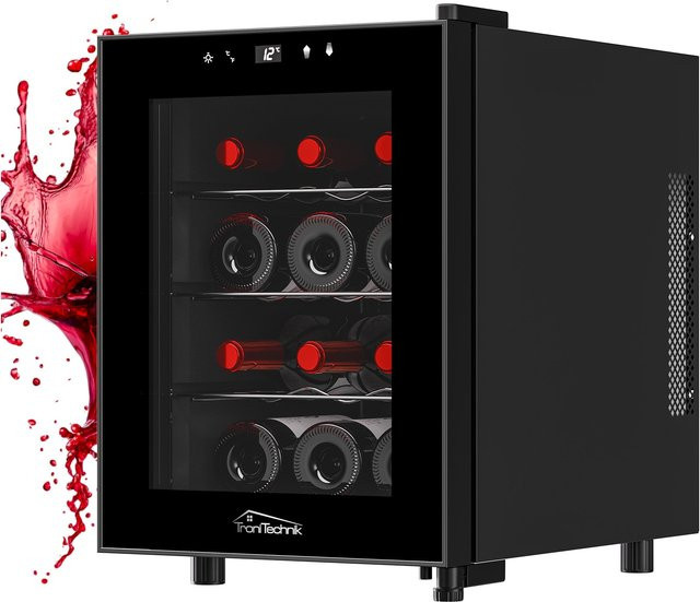 Tronitechnik Weinkühlschrank Bordeaux Minibar mit LED-Innenbeleuchtung, 31 Liter, Schwarz/Rot, B/T/H: 48 x 35 x 35 cm - Bild 1