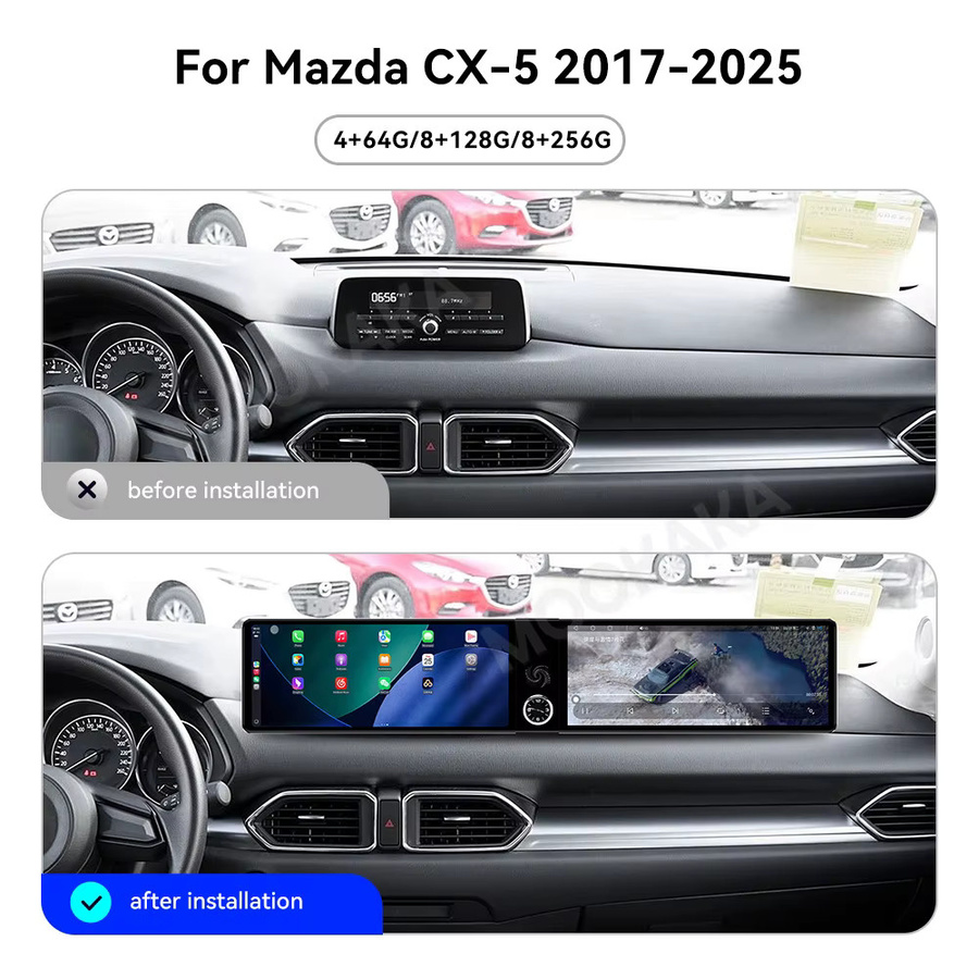 Aotsr Dual Screen Carplay Auto Radio für Mazda CX5 CX-5 2017-2025 mit Android Auto, Multimedia Stereo, GPS Navi und Band Recorder, Schwarz, 24,6 Zoll - Bild 4