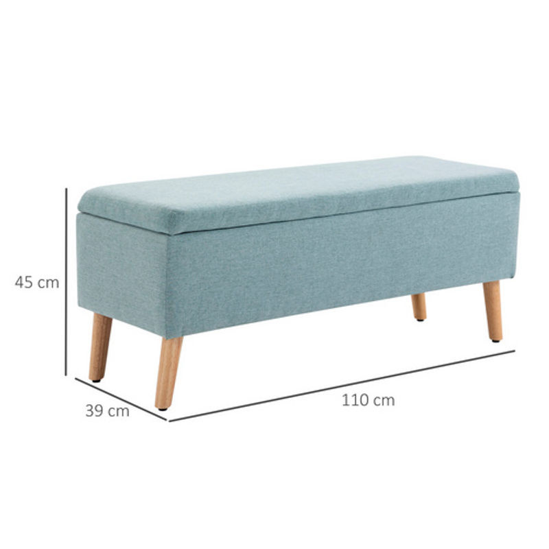 HOMCOM Sitzbank mit Stauraum aus Gummiholz und Stoff in Grün, B/T/H: 110 x 39 x 45 cm - Bild 4