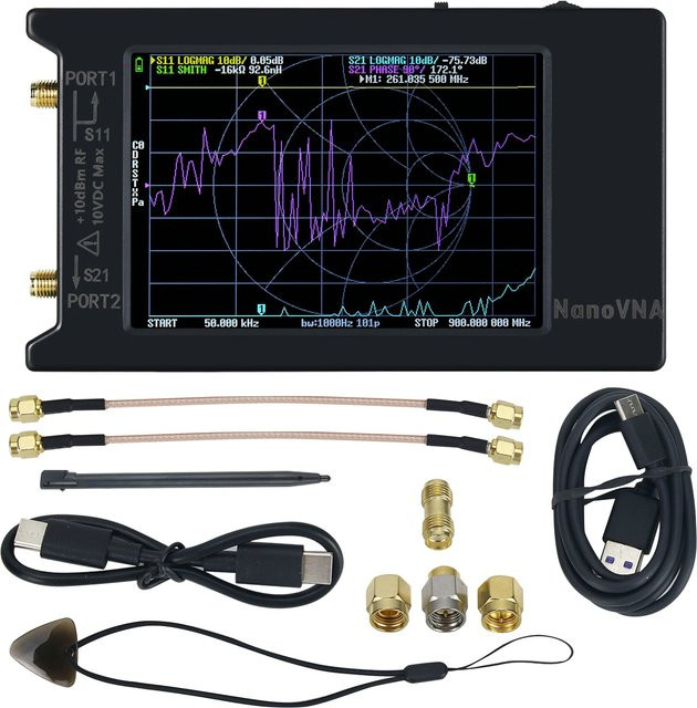 HamGeek NanoVNA-H4 Vektornetzwerkanalysator mit 4-Zoll-LCD-Display, 50KHz-1,5GHz, Schwarz - Bild 1