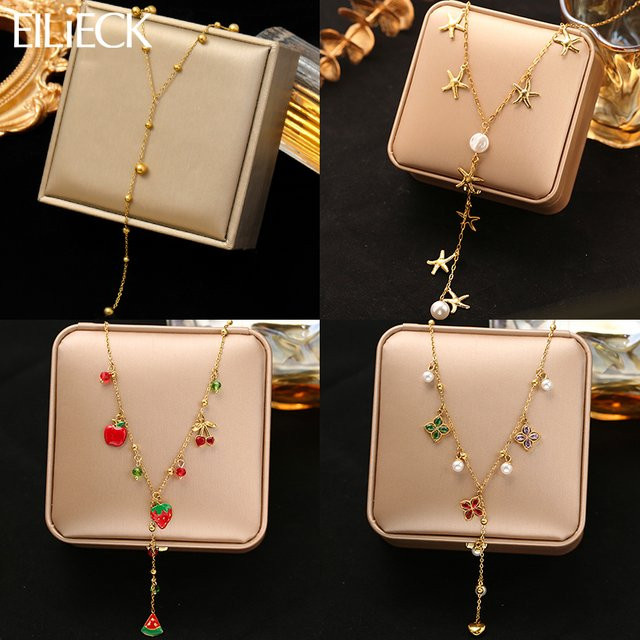 EILIECK Halskette Edelstahl, Gold, Perle, Damen - Bild 1