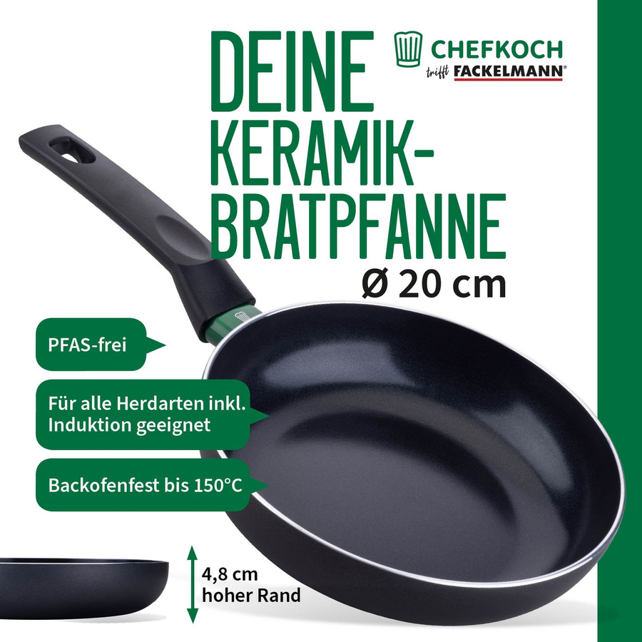 Fackelmann Bratpfanne Bielefeld mit Keramikbeschichtung in Grün und Schwarz, Durchmesser: 20 cm - Bild 3
