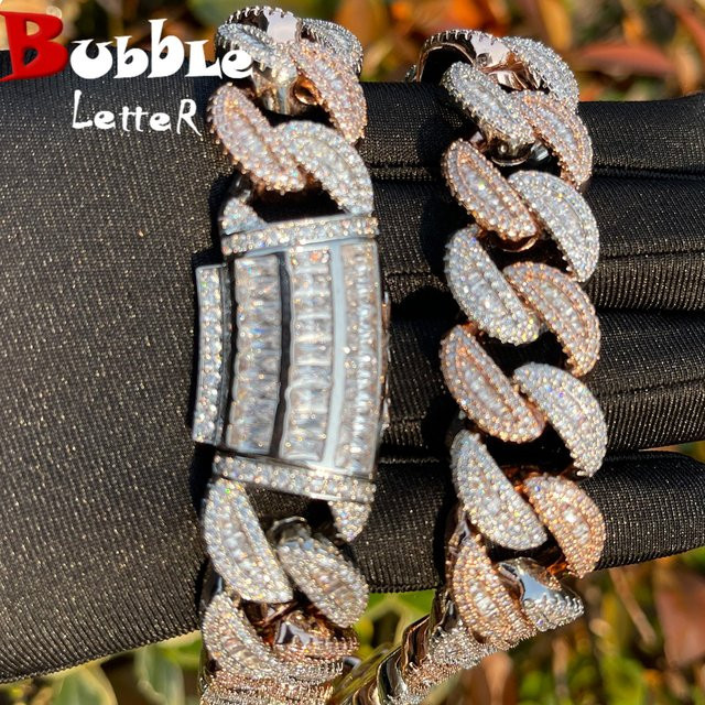 Halskette Bubble Letter Baguette Cuban Link, Gold, Herren - Bild 1