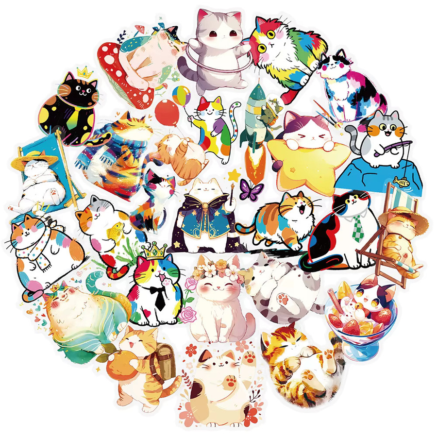 Rspctou Kawaii Bunte Katzen Transparente PET-Aufkleber Niedliche Cartoon-Sticker zur Dekoration von Koffer, Notizbuch und Handy, Mehrfarbig - Bild 2