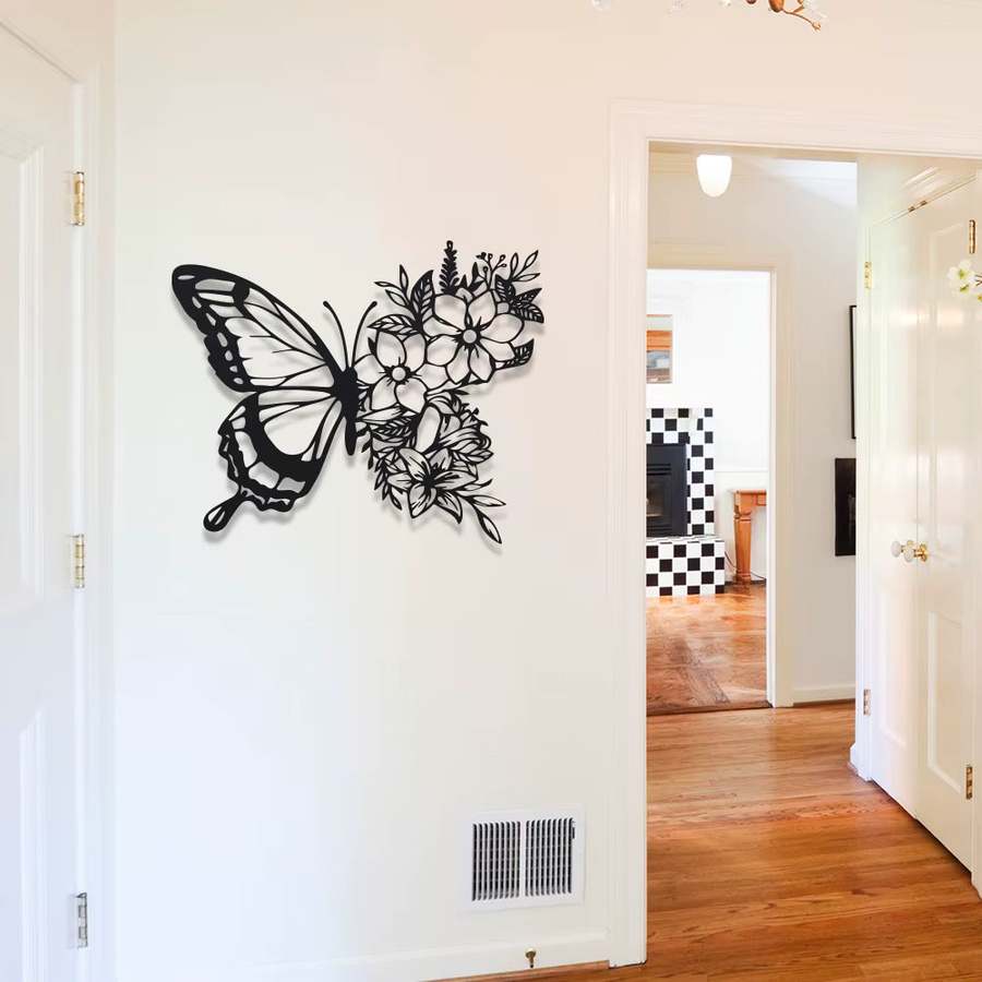 DDPNKL Schmetterlings-Wanddekoration aus Metall in Schwarz – Moderne Hängende Kunst für Wohnzimmer und Schlafzimmer - Bild 4