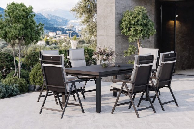 Kettler Garten-Essgruppe aus Aluminium, Glas und Textilene in Anthrazit, ausziehbar und witterungsbeständig - Bild 1