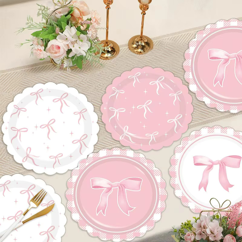 10 Stück Einweg Pappteller mit rosa Schleifen-Design für Geburtstag, Hochzeit oder Babyparty - Bild 2