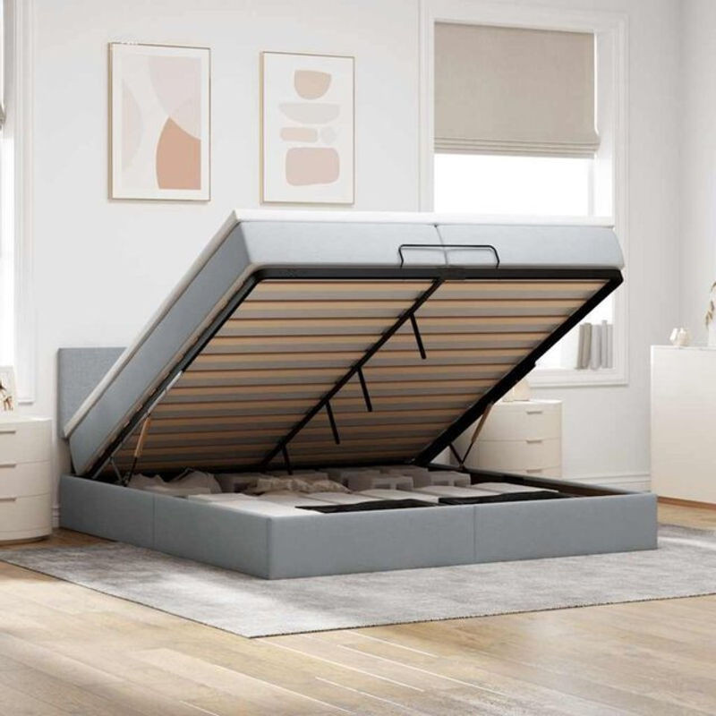 vidaxl Ottoman Polsterbett mit Matratze und LED in Hellgrau B/T/H: 200 x 203 x 88 cm - Bild 1