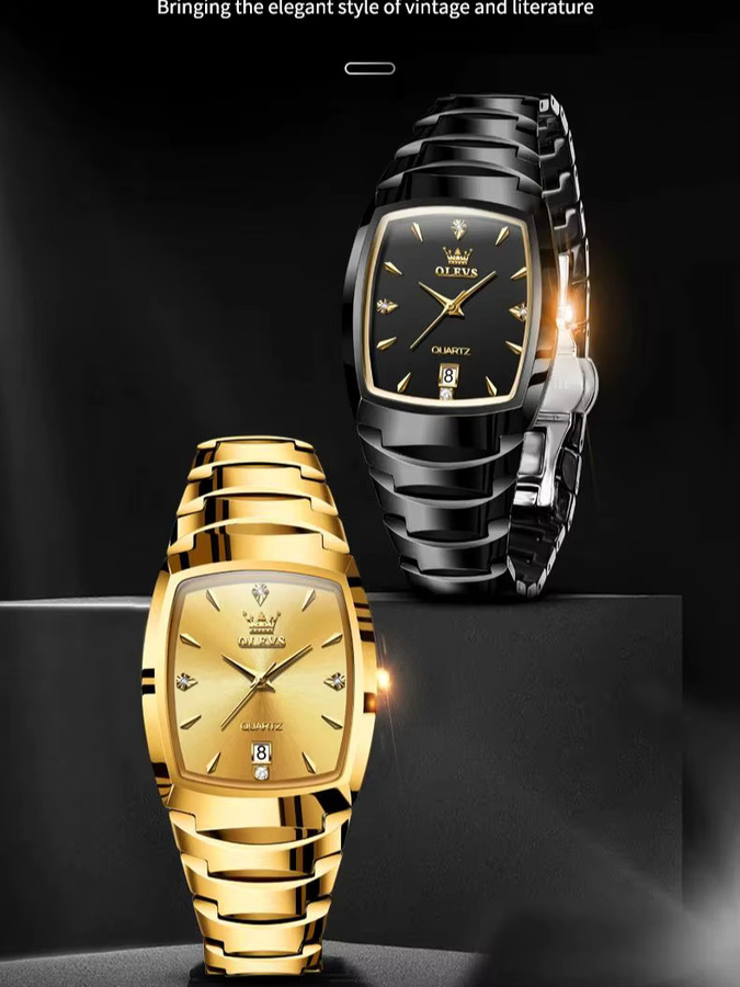 OLEVS Armbanduhr Tonneau, Quarz, Edelstahl, Schwarz, Herren - Bild 7