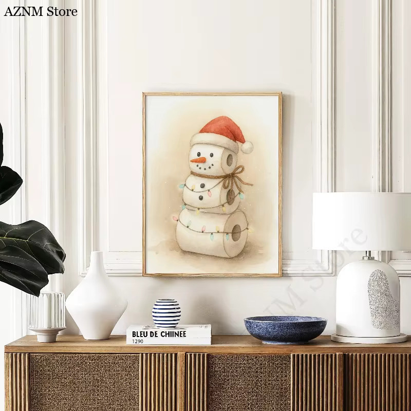 Potdemiel Weihnachts-Wandposter mit Schneemann Motiv für das Badezimmer, rustikales Winterposter in Mehrfarbig - Bild 2
