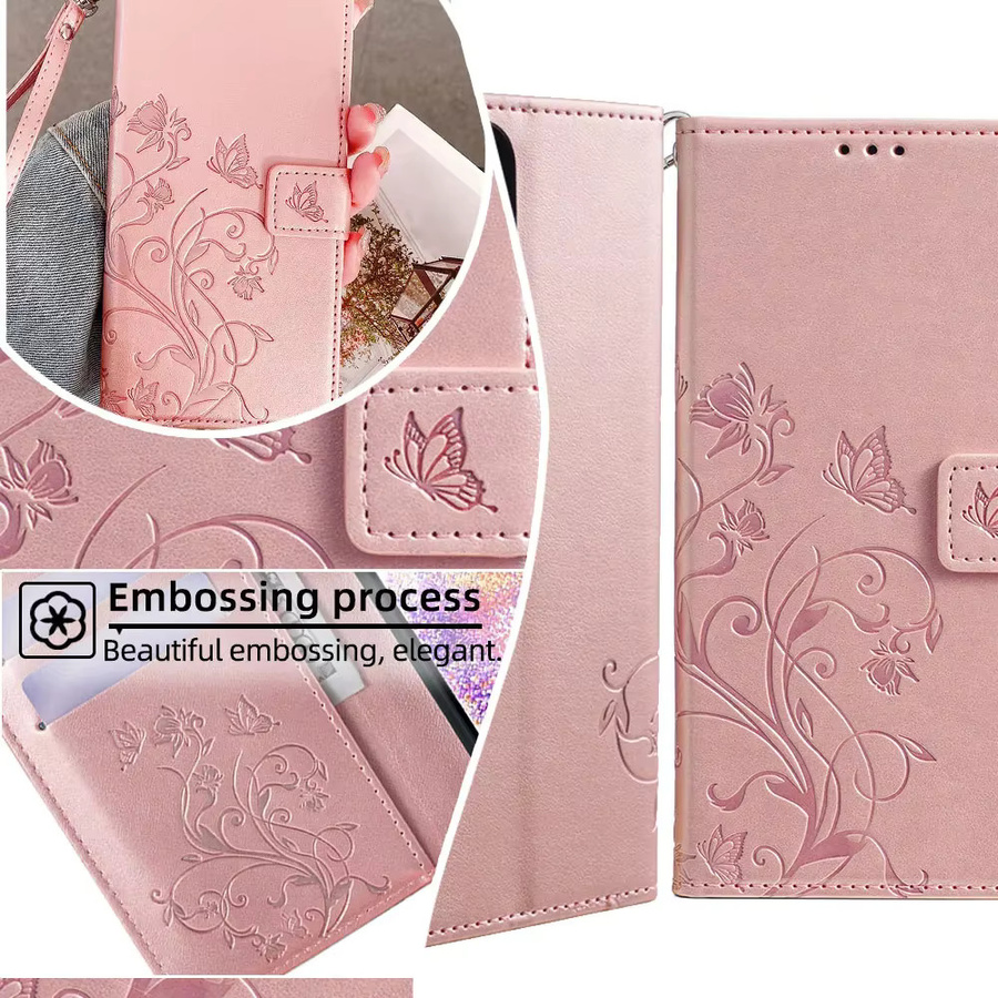 Leder-Brieftaschenhülle mit Schmetterlingsmotiven für VIVO V50 Lite V40 V30 V27 V25 V23 Pro SE V29 Lite V30E V29E V27E in Grau - Bild 2