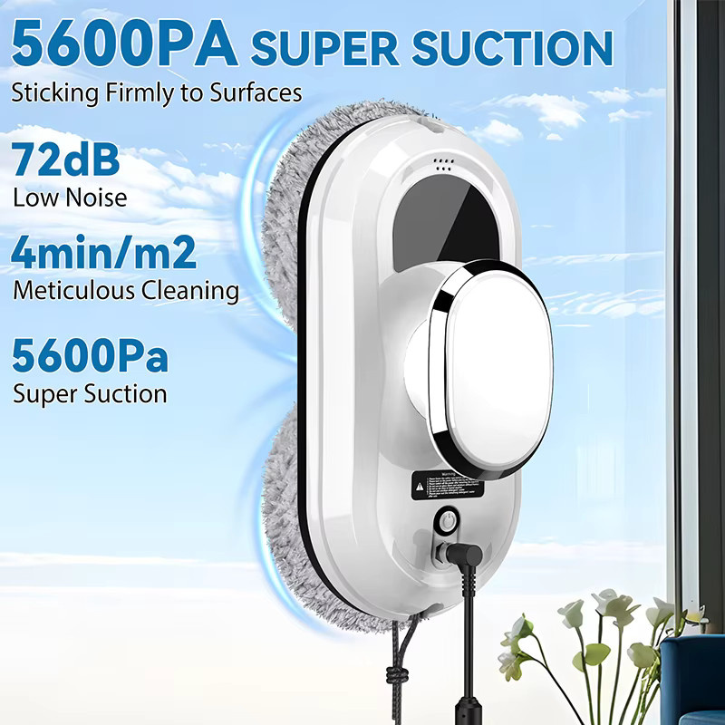 GECOFEER Intelligenter Fensterreinigungsroboter mit 5600Pa Saugkraft, UPS-Stromversorgung und Fernbedienung, Farbe: Weiß - Bild 3