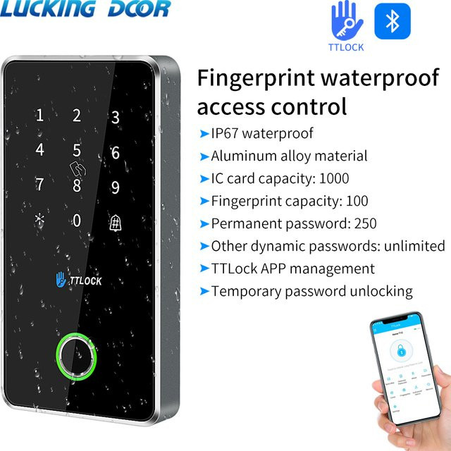 LUCKING DOOR Smart Lock TTLOCK App Zugangskontrolle mit Fingerabdruck, NFC, Bluetooth, RFID und Tastatur, IP67 wasserdicht, Metall, Silber/Schwarz - Bild 1
