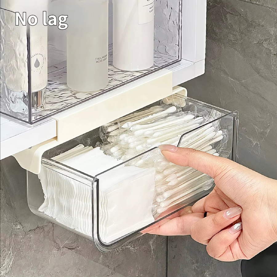 Enyawell Unterschrank-Schubladenorganizer in Beige und Transparent als Hängeorganizer für Badezimmer zur Aufbewahrung von Wattestäbchen, Make-up-Pads und Kosmetik - Bild 2